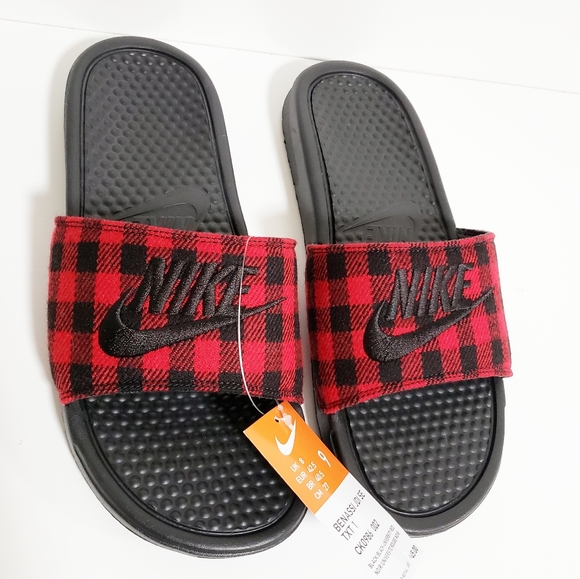 plaid nike slides